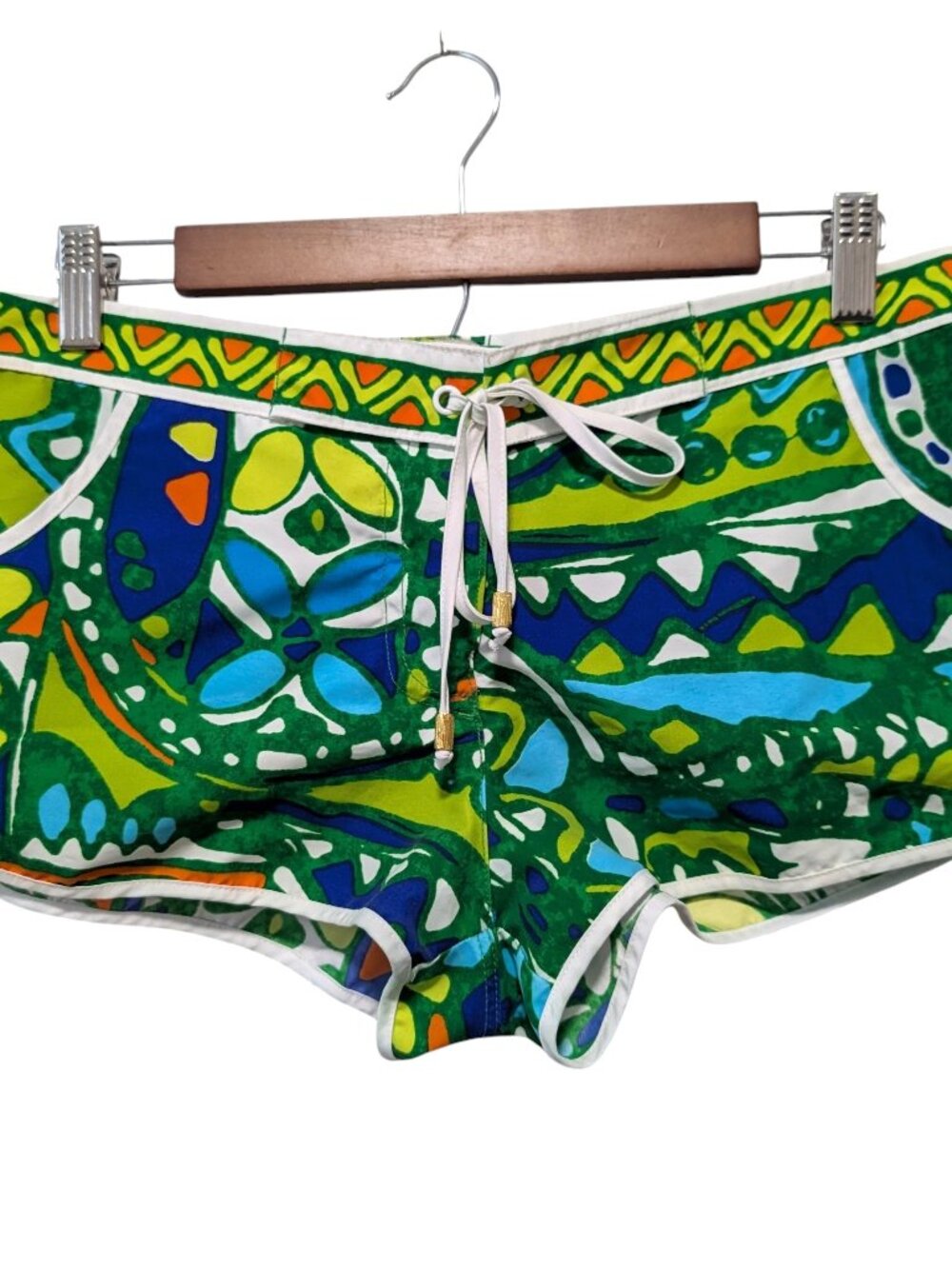 Trina Turk Womens Size XS Bali Hai Green Blue Tropical Geometric Board Shorts